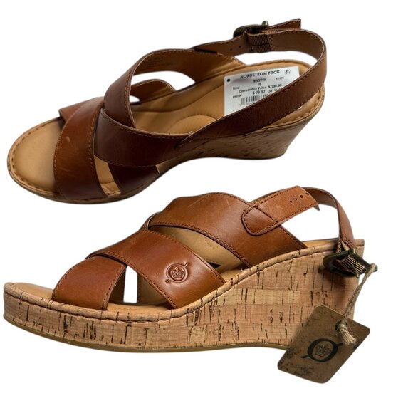 NEW NWT SAMI CORK WEDGE SANDAL BY BORN BRAND. TAN. SIZE WOMEN'S 10M. - Picture 1 of 14